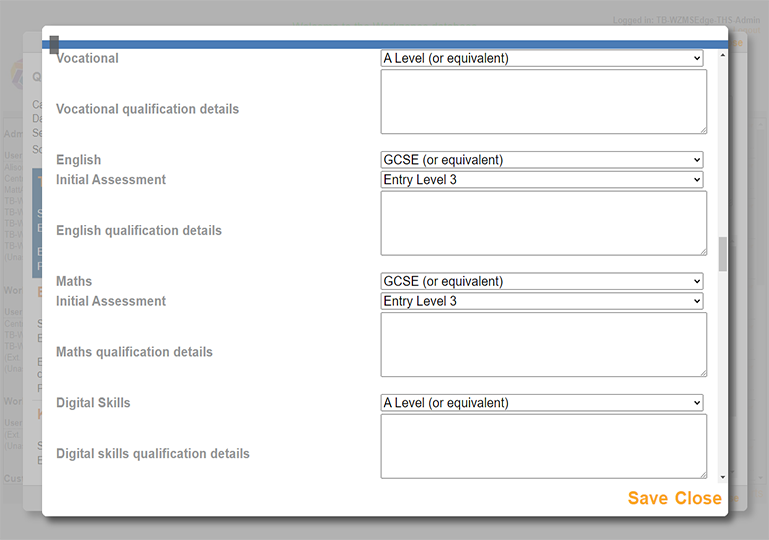 Work Zone Wizard Screenshot showing skills assessment page