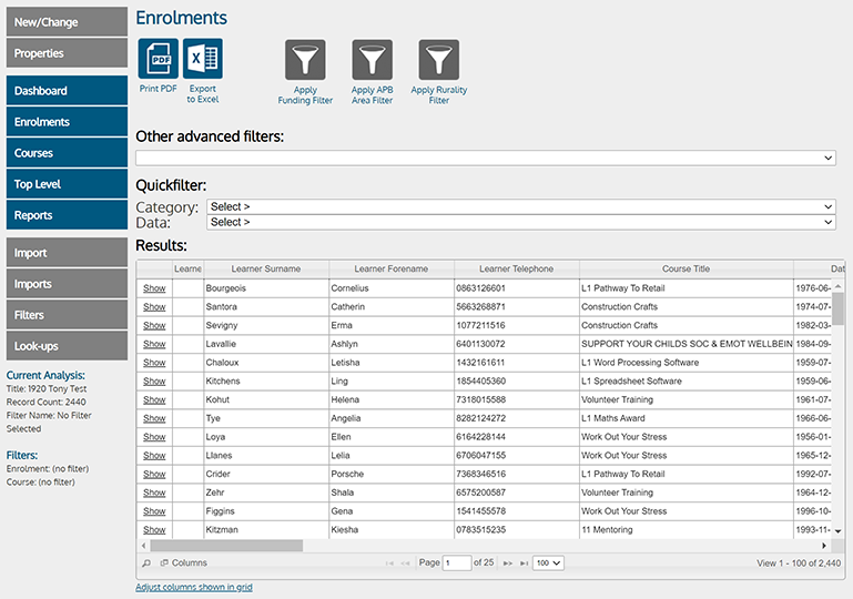 ALDAS Enrolments screenshot